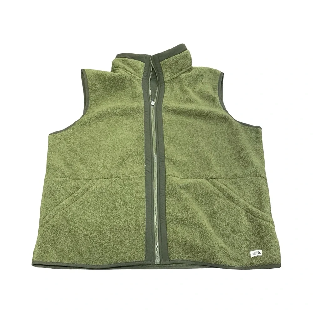 The North Face Mens XXL Olive Green Fleece Full Zip Sherpa Vest Jacket Pockets